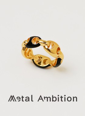 纯银滴釉猪鼻子戒指女复古高级感链条指环轻奢个性小众镂空简约