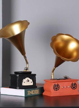 欧式复古留声机咖啡店摆件书柜酒柜装饰品轻奢高档书架桌面小摆设