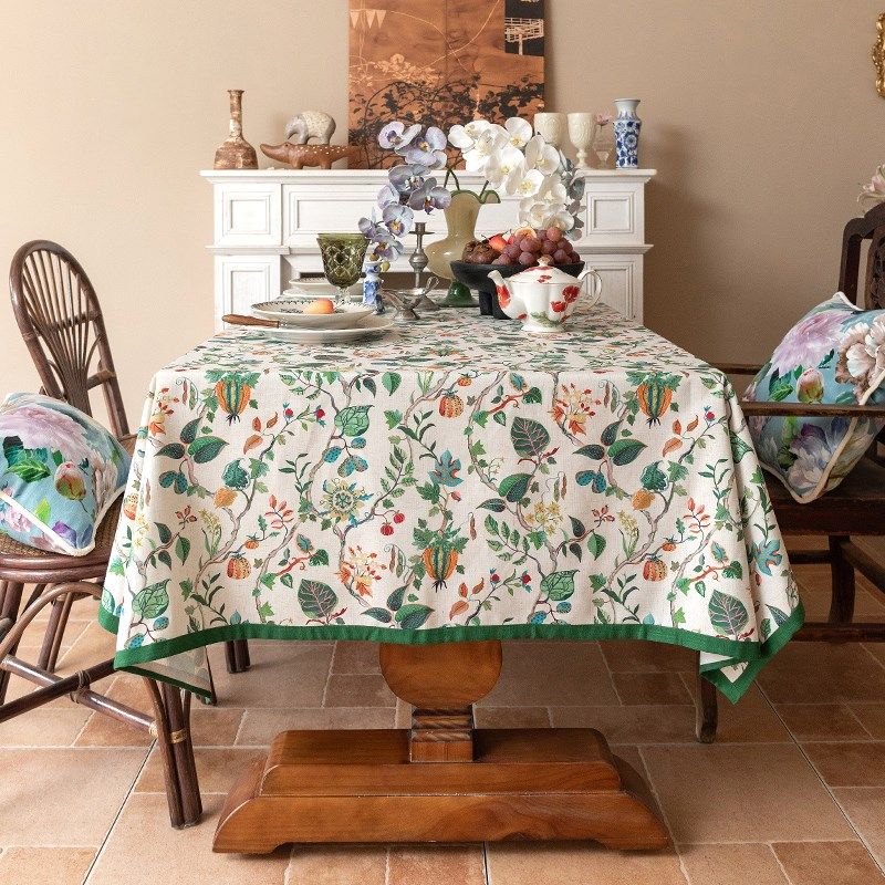 亚麻桌布防水餐桌布艺美式田园风花卉小清新茶几布新中式台布绿色,淘宝优惠券,粉丝福利购,淘宝优惠卷