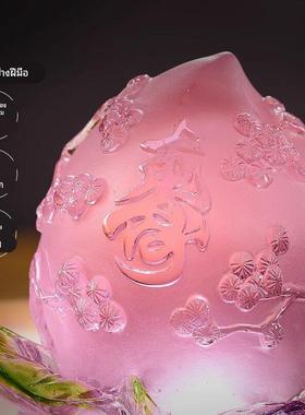 源盛集珍客厅摆设琉璃工艺品送长辈生日贺寿礼品松乔之寿桃摆件