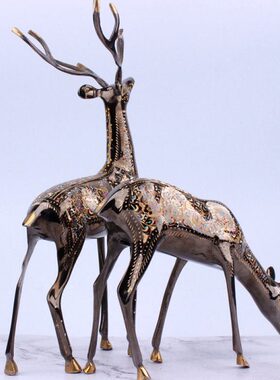 纯铜鹿摆件中式客厅电视柜酒柜书房招财装饰品一鹿有你婚房摆件鹿