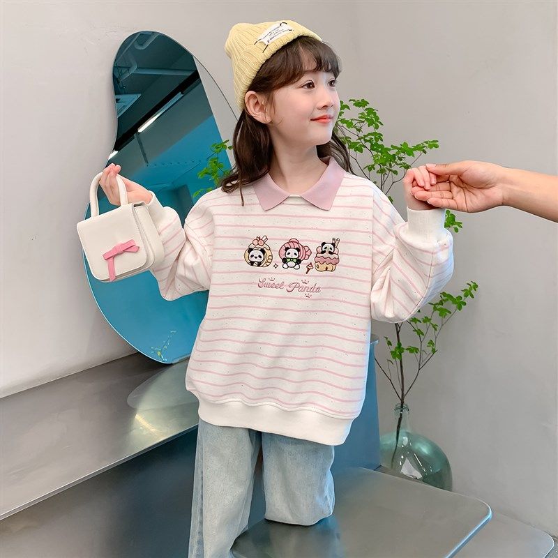 女童春秋款卫衣2024新款秋装衣服小女孩条纹卡通长袖儿童上衣秋季,淘宝优惠券,粉丝福利购,淘宝优惠卷