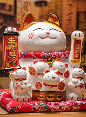 2024摇手招财猫摆件公司店铺开业乔迁礼品前台收银台迎宾招财装饰