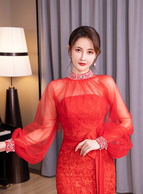 婚纱礼服披肩纱新娘披风超仙高级感薄款婚宴轻纱重手工遮手臂长袖