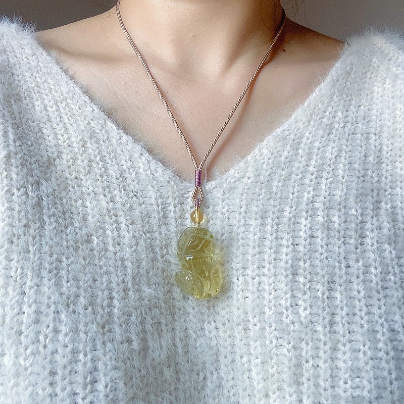 天然黄水晶貔貅吊坠财缘黄色皮丘挂件项链男女士情侣水晶饰品礼物 - 图2