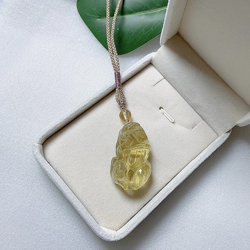 天然黄水晶貔貅吊坠财缘黄色皮丘挂件项链男女士情侣水晶饰品礼物 - 图0