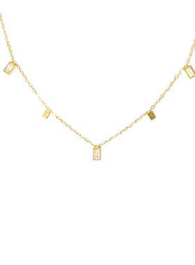 方形锆石项链女款流苏锁骨链吊坠项链轻奢小众颈链配饰金属风饰品