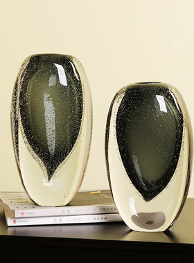 琉璃艺术花瓶轻奢特厚烟灰玻璃摆件现代样板间饰客厅玄关餐桌饰品