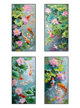 数字油画diy填色画手绘手工玄关锦鲤如鱼涂色填充大尺寸装饰挂画