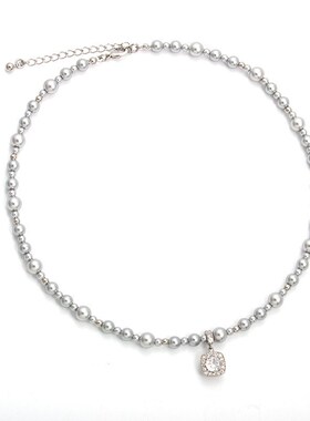 24新款爆款气泡方糖珍珠项链轻奢优雅甜美银白大小珍珠项链锁骨链