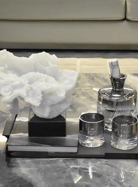 中古姹寂风法式花朵珊瑚摆件家居软装饰品茶室书房桌面几何摆设