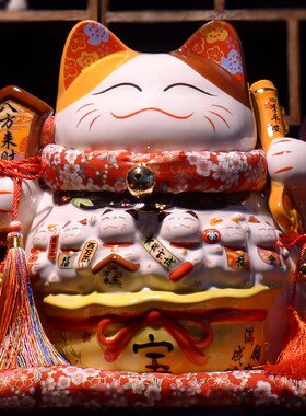 日式正版招财猫摆件店铺开业礼品特大号摇手陶瓷存钱罐家居装饰品