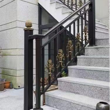 现代简约轻奢风别墅室内楼梯扶手铝艺护栏铝合金立柱扶手护栏 - 图0