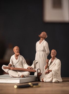 陶瓷历史人物伯牙雕塑家居书房书桌博古架装饰工艺品陆羽像小摆件
