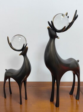 纯铜鹿摆件现代轻奢客厅电视柜酒柜水晶球鹿招财装饰品乔迁送礼品