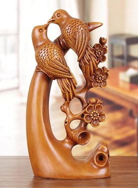 整木雕刻喜上眉梢摆件新房婚房客厅玄关卧室摆饰手U工艺结婚送礼