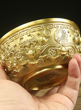 黄铜聚宝盆装饰品中式玄关电x视柜办公室桌面新房子客厅招财小摆