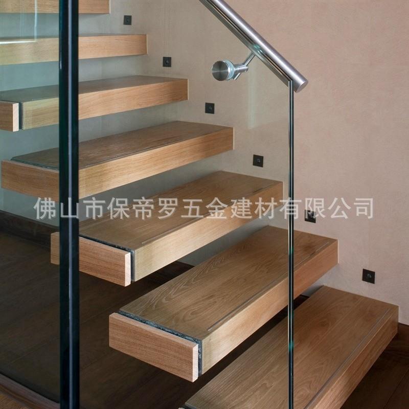 钢木楼梯悬浮钢结构玻璃护栏扶手栏杆楼梯不锈钢槽管卡槽扶手 - 图2