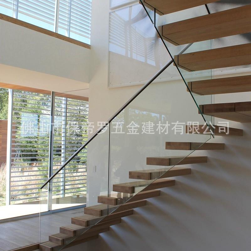 钢木楼梯悬浮钢结构玻璃护栏扶手栏杆楼梯不锈钢槽管卡槽扶手 - 图3