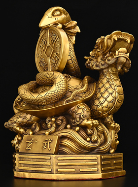 龟蛇玄武摆件纯铜金钱瑞兽大号龙龟灵兽客厅店铺桌面装饰霸下神兽