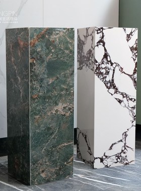 大理石摆件底座条纹白玄关落地雕塑展台售楼处样板间石墩基座摆件
