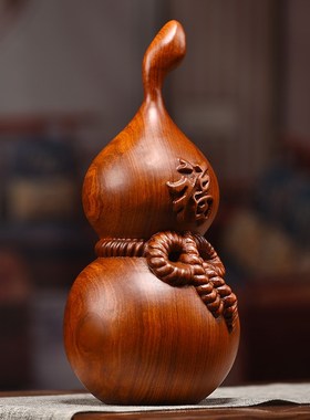 木雕摆件木雕葫芦木头福葫芦摆件家居客厅办公室装V饰桌面实木葫