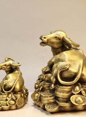 黄铜金钱卧牛摆件生肖丑牛新款卧牛客厅玄关家居吉祥物新中式摆件