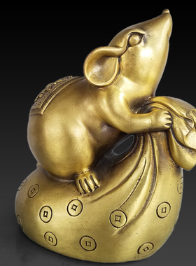 黄铜黄金鼠吉祥物金钱鼠家居装饰品客厅桌面十二生肖鼠工艺品摆件