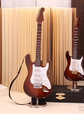 木制迷你电c吉他模型摆件家居送老师男女朋友生日礼物1/6兵人BJD