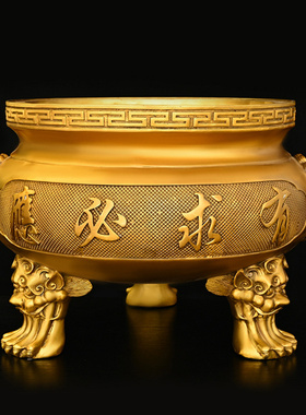铜香炉招財进宝三足炉祠堂特大号寺院供奉双龙鼎寺庙佛Y具纯铜家