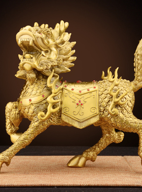 铜麒麟摆件一对黄铜办公室客厅家居D店铺饰品装饰火麒麟摆件工艺