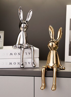 轻奢现代电镀长耳兔摆件家居客厅酒柜电视柜O装饰品创意玄关乔迁