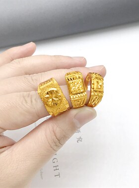 越南沙金戒c指男士福发财活口镀厚金车花时尚个性情侣对戒久不掉