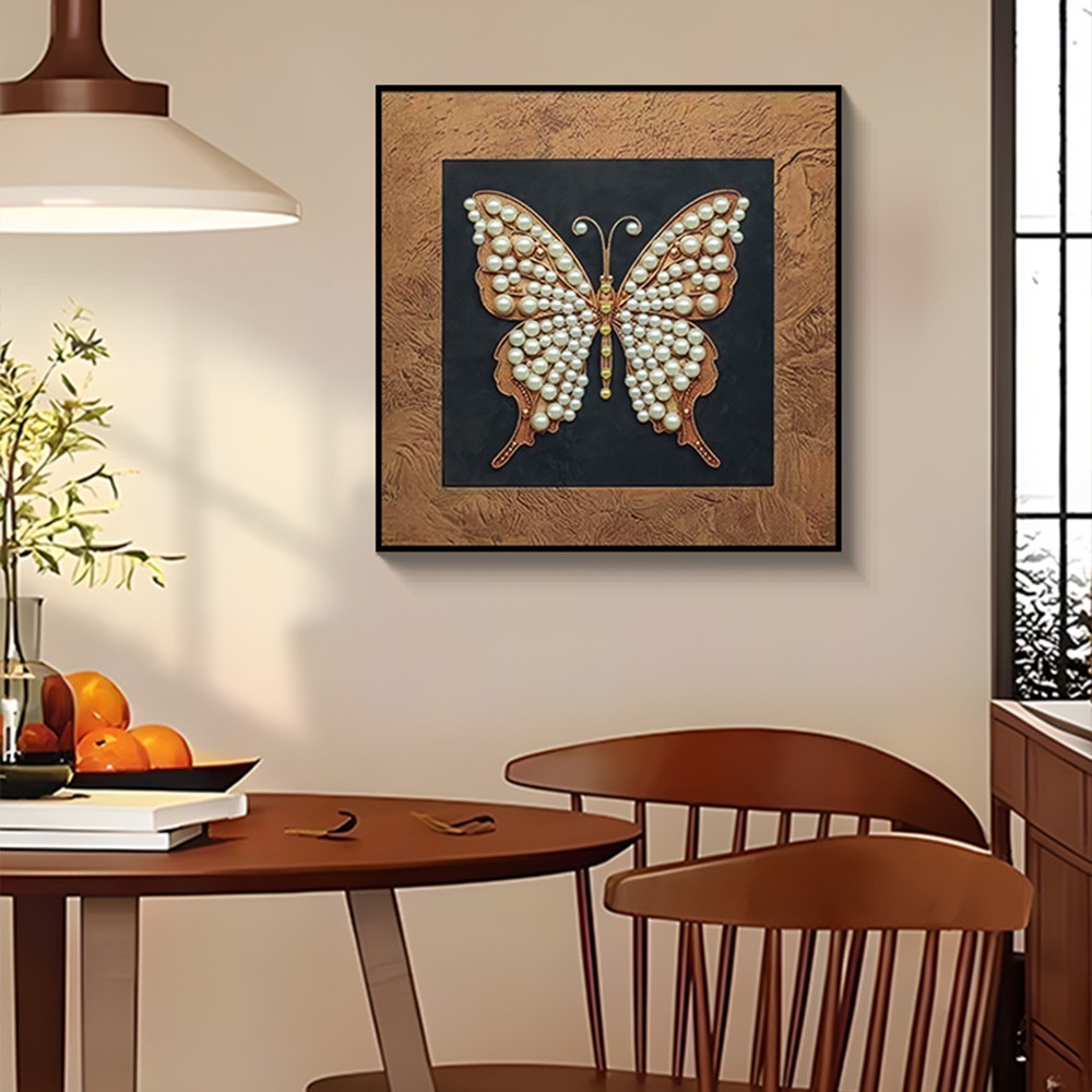 法式珍珠画 中古风立体卧室装饰画餐厅桌面摆画客厅挂画蝴蝶6060 - 图2