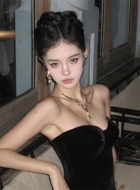 超闪香槟色镶钻流苏项链耳环套装复古宫廷风锁骨链高级感晚宴配饰