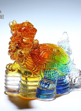 纯手工制作琉璃工艺品汽车内装饰品龙龟摆件男士车高档大气中控台