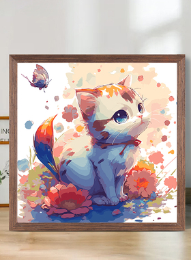 数字油画可爱猫diy填充画画填色绘画手工手绘肌理画丙烯油彩画