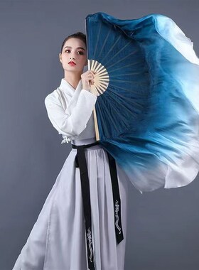 真丝舞蹈扇子双面加长渐变跳舞扇子古风扇子广场舞秧歌扇加长绸扇