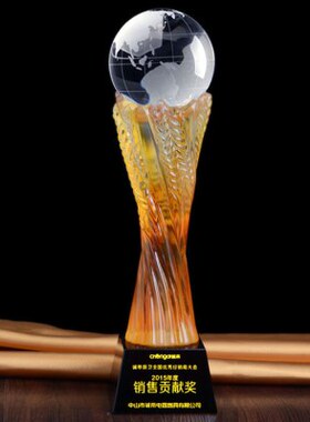 奖杯体育琉璃地球琉璃刻字定制足球奖杯水晶比赛