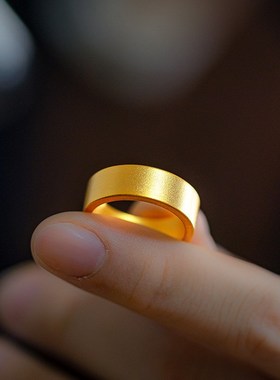 金包银戒指女h四方平安无事指环情侣平底磨砂素圈男生日礼物送女