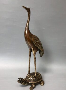 纯铜龟鹤仙鹤摆件龟鹤延年长寿龟单鹤踩龟家居客厅装饰品祝寿礼品