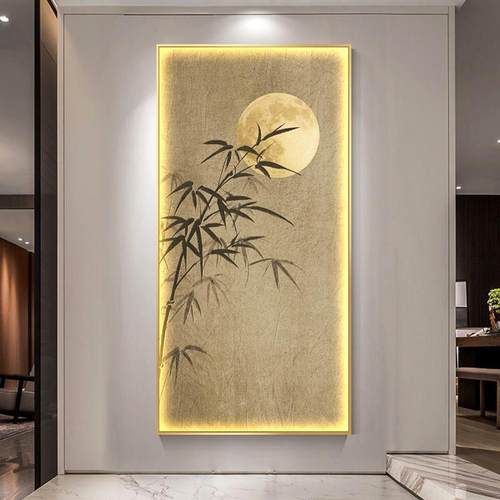 宋代美学玄关装饰画客厅禅意走廊过道挂画新中式竹子茶室壁画灯画 - 图2