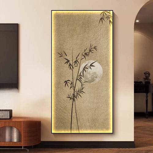 宋代美学玄关装饰画客厅禅意走廊过道挂画新中式竹子茶室壁画灯画 - 图1