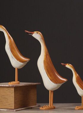 北欧原木雕刻套三鸭摆件 创意礼物 家居店铺装饰品摆设 拍摄道具