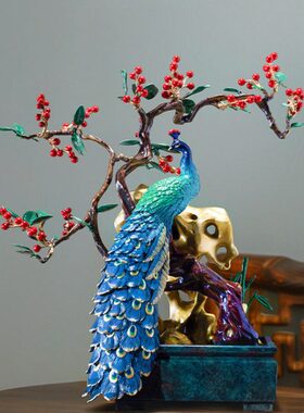 玄关装饰礼物开业电视柜乔迁朱炳仁孔雀摆件客厅送礼铜 富贵呈祥