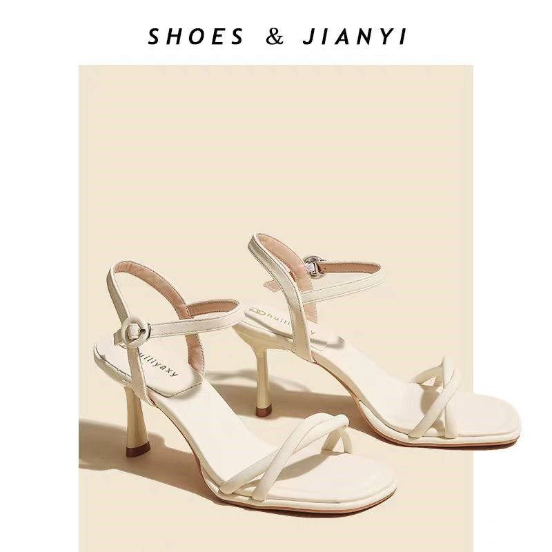 法式小众简约风黑色高跟凉鞋女夏2025新款交叉一字绑带细跟高跟鞋,淘宝优惠券,粉丝福利购,淘宝优惠卷