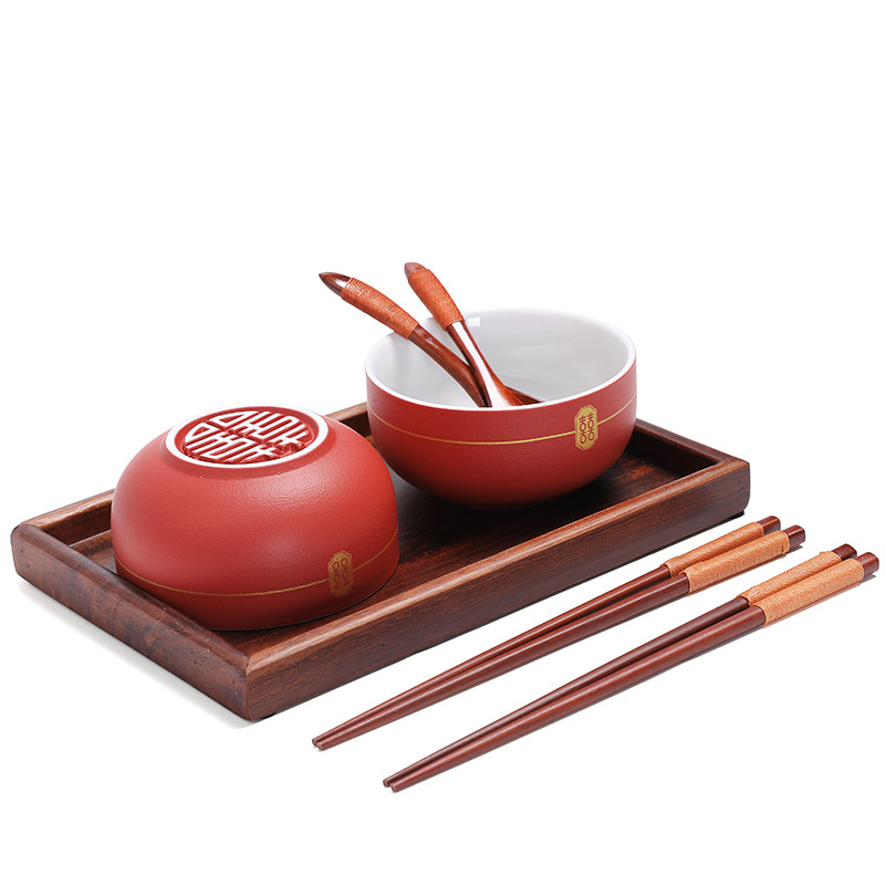 Tea cup wedding set H suit 2 pairs of covered bowls modified wedding cups wedding supplies tea sets newlyweds children and grandchildren wedding bowls and chopsticks pair