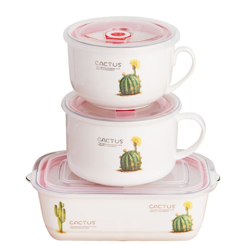 带汤杯的陶瓷分格饭盒便当盒带盖密封微波炉专用上班族带饭保鲜碗,淘宝优惠券,粉丝福利购,淘宝优惠卷