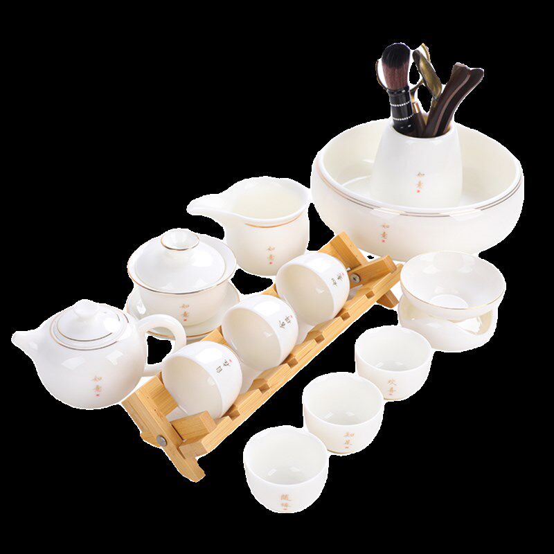 A complete set of mutton-fat jade white porcelain tea sets for home simple Chinese Kung Fu bubble H teapot cover bowl ceramic small teacup with cup