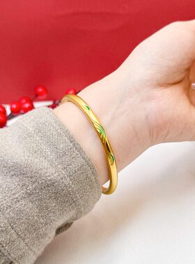 古法千里江山沙金手镯高仿足金999珐琅传承纯金镯子山水波纹手环